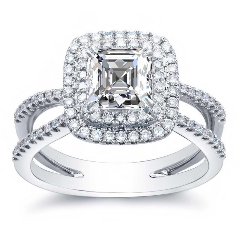 4.20 Carats Asscher And Round Real Diamond Ring Halo