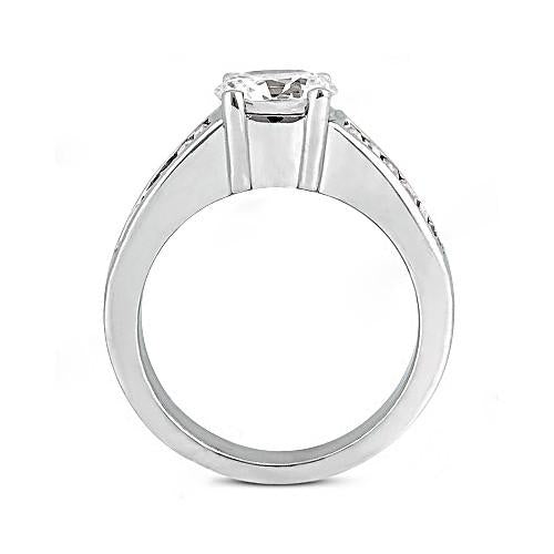 4.25 Carat Round Real Diamond Engagement Ring Baguettes Accented