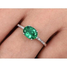 4.25 Ct Oval Cut Green Emerald With Diamond Ring Gold