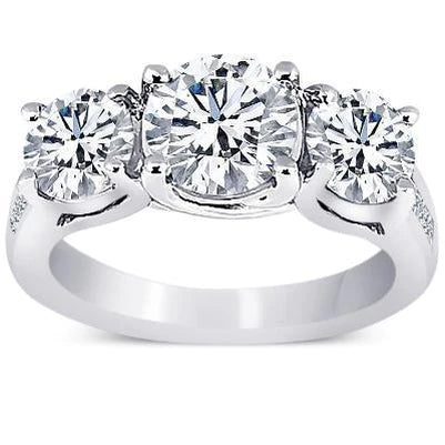 4.31 Carat Round Real Diamonds 3 Stone Style Wedding Anniversary Ring