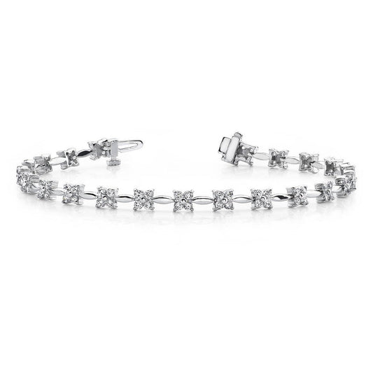 4.40 Ct Round Flower Prong Set Real Diamond Tennis Bracelet Women Gold