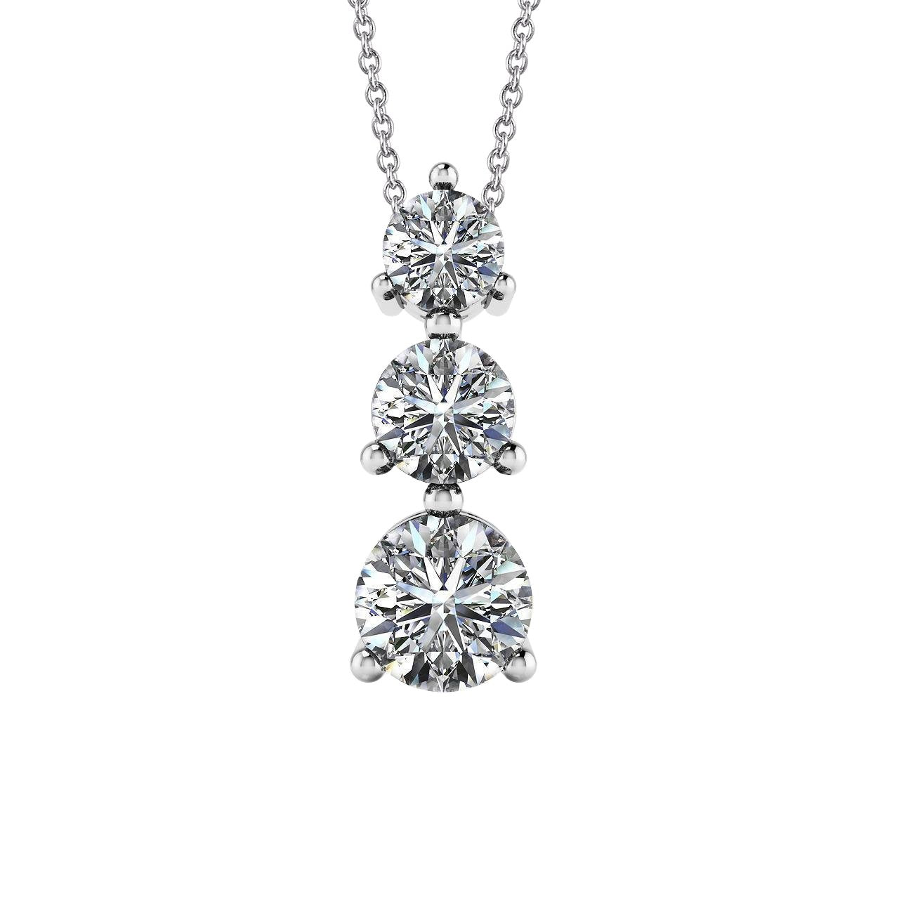 4.5 Carats Prong Set Round Journey Natural Diamond Pendant White Gold 14K