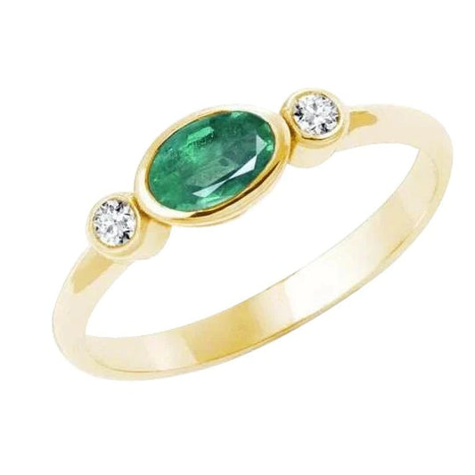 4.50 Carats Bezel Set Green Emerald & Diamond Wedding Ring 3 Stone