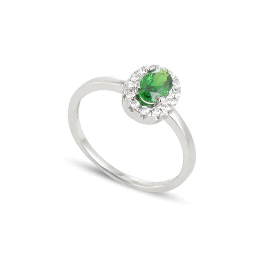 4.50 Carats Oval Green Emerald Gemstone And Diamond Ring White Gold 14K