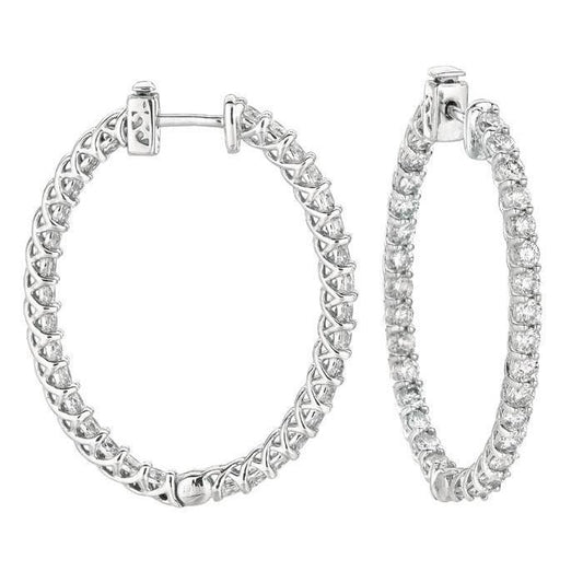 4.52 Carat Oval Shape 7 Pointer Hoop Real Diamond Earring White Gold 14K