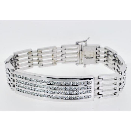 4.60 Carats Small Sparkling Natural Diamonds Mens Bracelet White Gold 14K