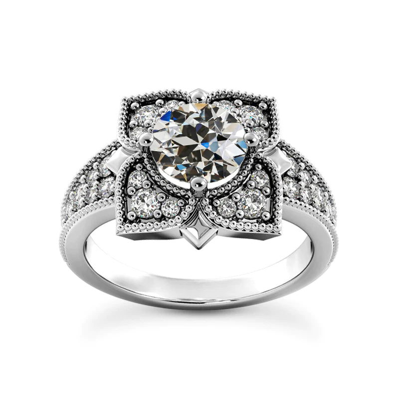 4.75 Carats Halo Engagement Ring Round Old Mine Cut Real Diamond
