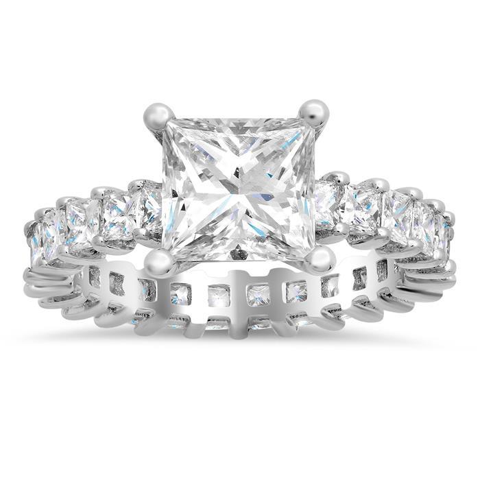 4.80 Ct Princess Cut Real Diamonds Eternity Wedding Ring White Gold 14K