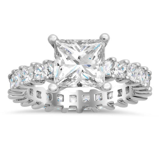 4.80 Ct Princess Cut Real Diamonds Eternity Wedding Ring White Gold 14K