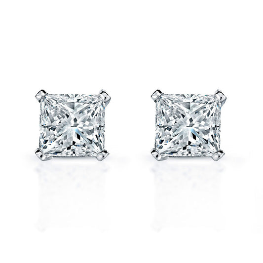 4 Carats Women Stud Earrings Real Princess Cut Real Natural Earth Mined Diamonds White Gold 14K
