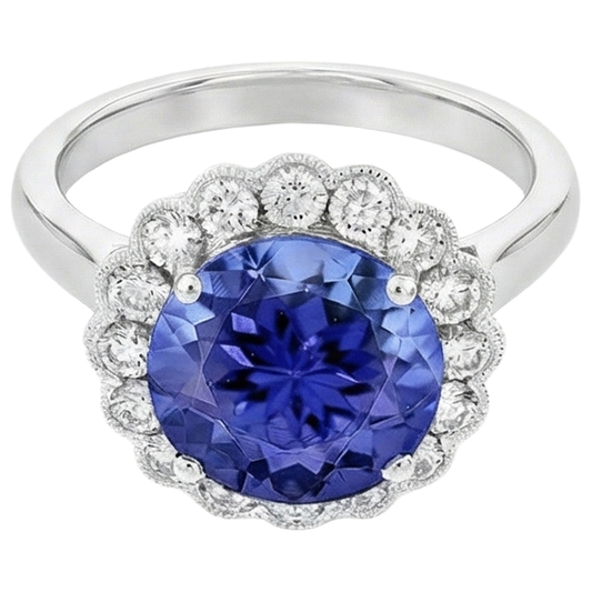 natural round tanzanite 5.00ct ring side angle