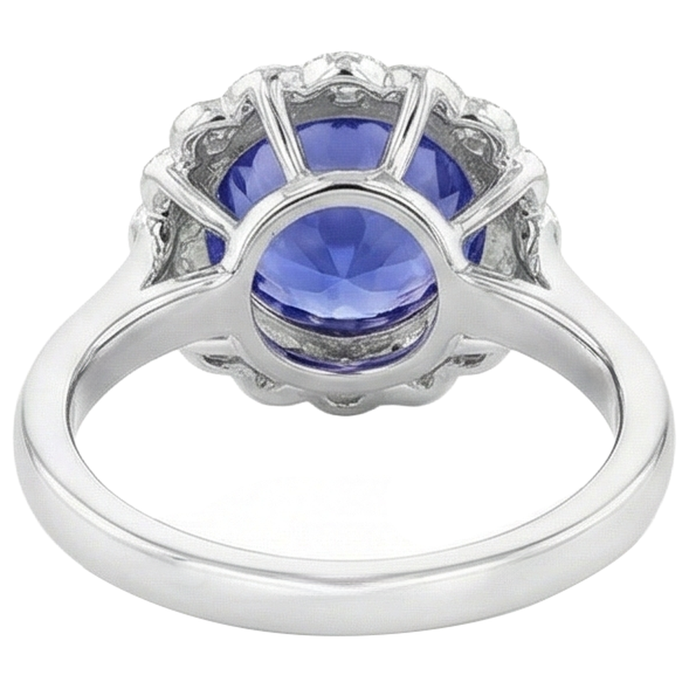 natural round tanzanite 5.00ct ring on white background