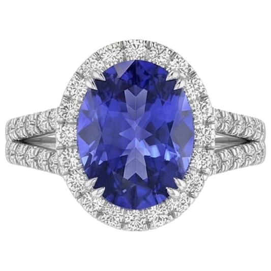 5.25 Ct Blue Tanzanite And Natural Earth Mined Diamonds Ring 14K White Gold