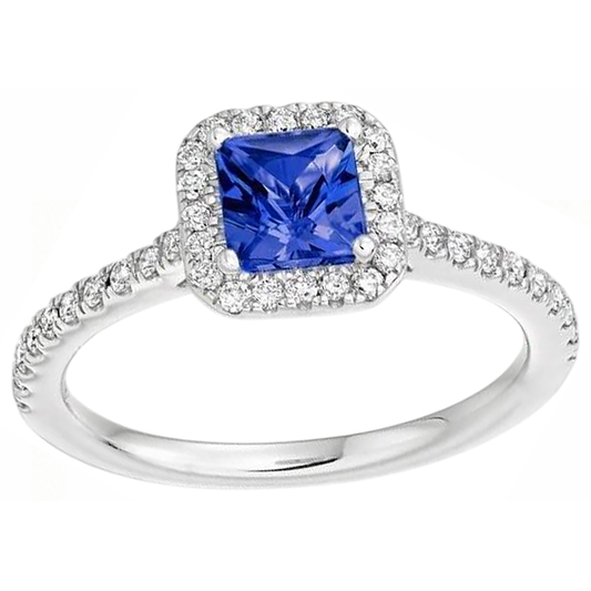 5.30 Carats Tanzanite With Natural Earth Mined Diamonds Ring 14K White Gold