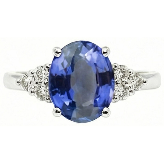 5.30 Ct Oval Sri Lankan Sapphire Natural Earth Mined DIAMOND ( NOT LAB GROWN ) Ring White Gold 14K