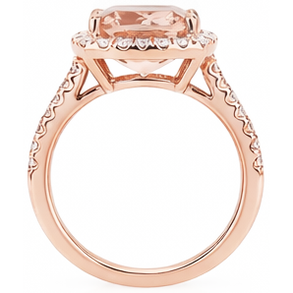5.45 Ct Morganite Fancy Ring With Small Natural Earth Mined DIAMOND ( NOT LAB GROWN )s 14K Rose Gold