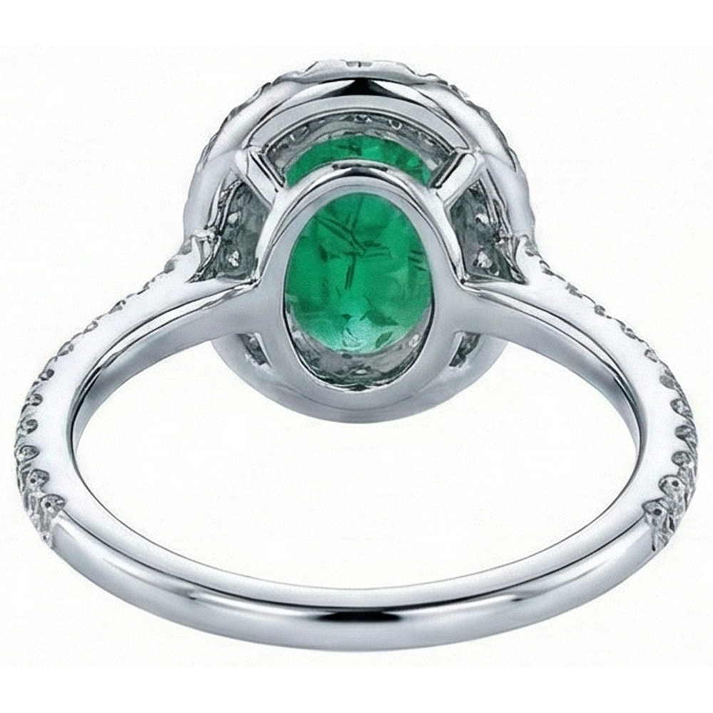 5.50 Carats Green Emerald And Natural Earth Mined Diamonds Engagement Ring Two Tone 14K