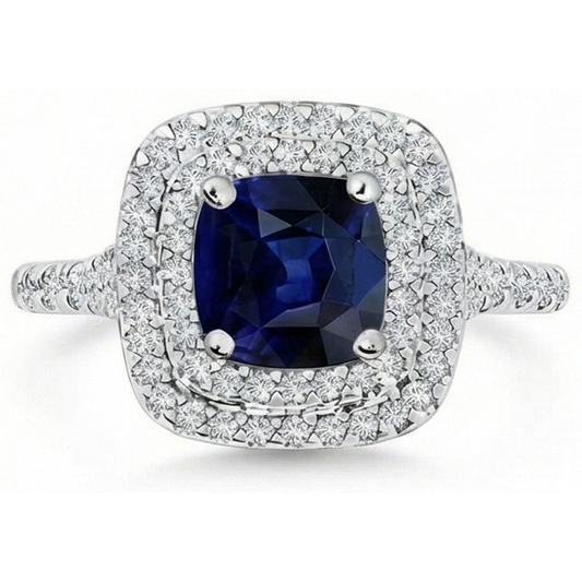5.50 Carats Sri Lanka Sapphire And Natural Earth Mined Diamonds Ring White Gold 14K