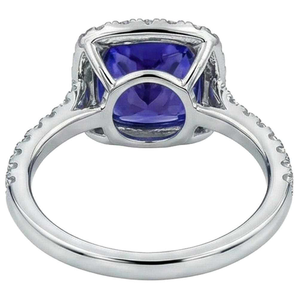 5.50 Ct Cushion Tanzanite With Round Natural Earth Mined Diamonds Ring Gold