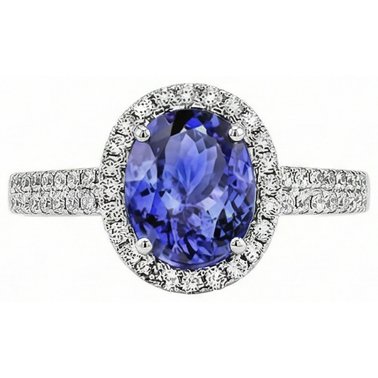 natural round tanzanite 5.60ct ring side angle