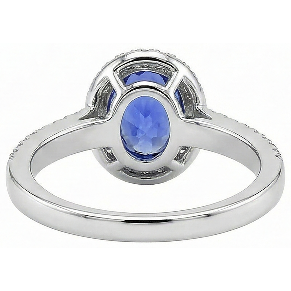natural round tanzanite 5.60ct ring on white background