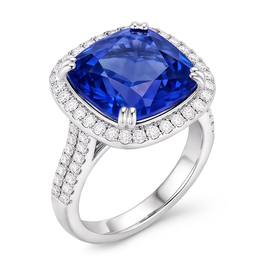 5.70 Ct Big Cushion Tanzanite & Round Natural Earth Mined Diamond Ring White Gold 14K