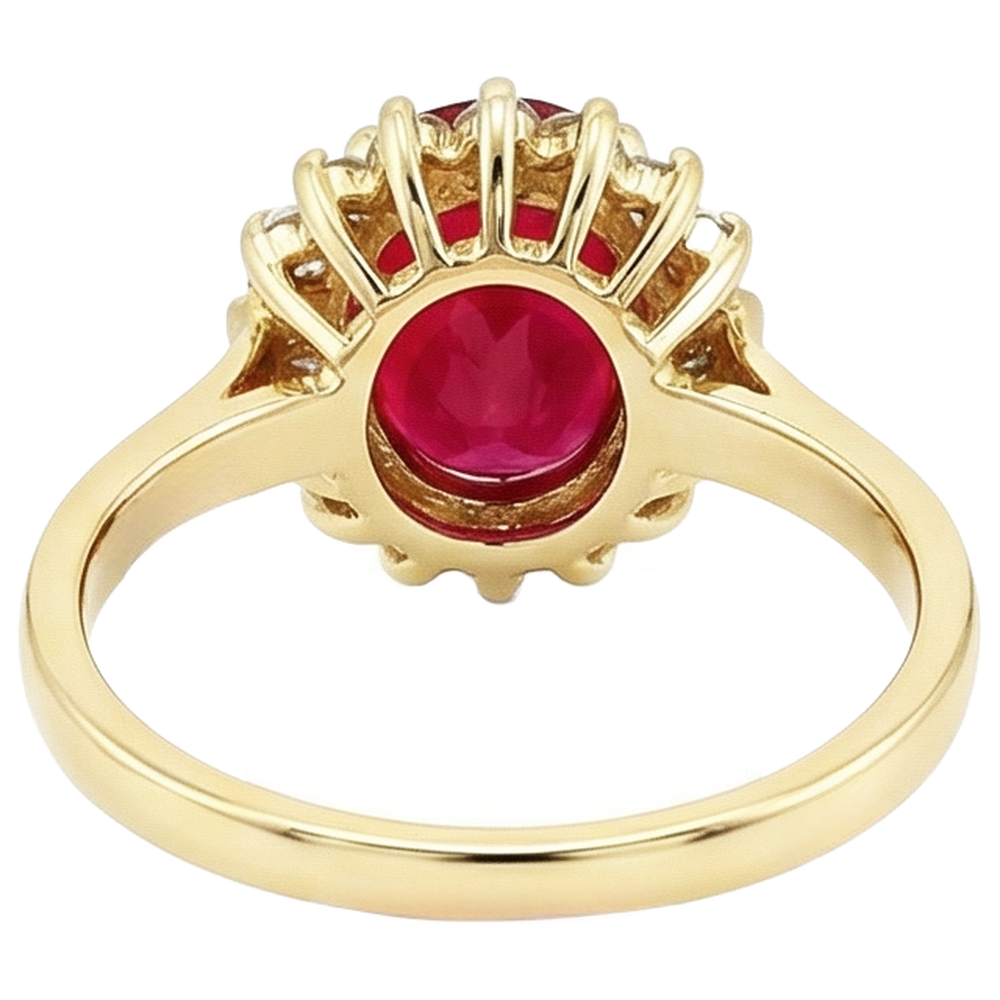 5.75 Carats Red Ruby And Natural Earth Mined Diamonds Ring Yellow Gold 14K