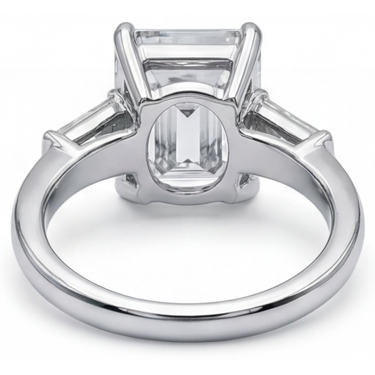 5.80 Ct. Emerald & Baguettes Real Natural Earth Mined Diamond 3 Stone Ring White Gold New