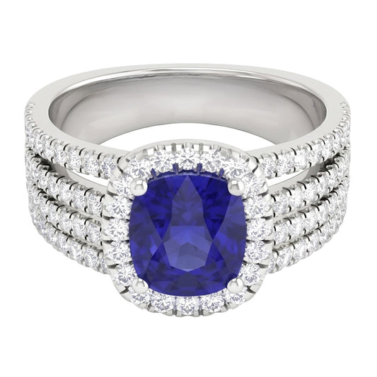 5.80 Ct Prong Ceylon Blue Sapphire Natural Earth Mined DIAMOND ( NOT LAB GROWN )s Fancy Ring White Gold 14K