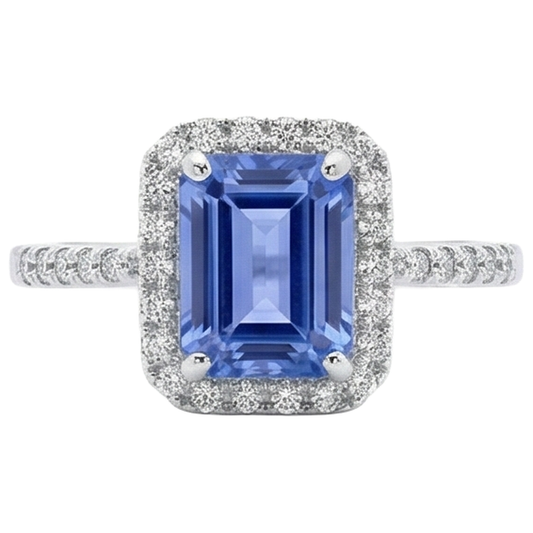 5.80 Ct Prong Set Tanzanite And Natural Earth Mined Diamonds Ring 14K White Gold