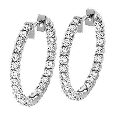 5 Carat White Gold Genuine Diamond Hoop Earrings