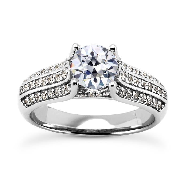 5 Carats Gold Engagement Ring Old Cut Natural Diamond Triple Row Accents