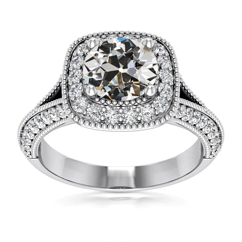 5 Carats Halo Round Old Miner Natural Earth Mined Diamond Ring Milgrain Shank Jewellery
