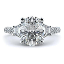 5 Carats Oval Cut Real Diamond Three Stone Wedding Ring White Gold 14K