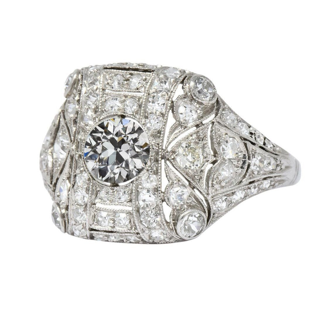 5 Carats Round Old Mine Cut Natural Diamond Ring Milgrain Shank Gold Jewelry