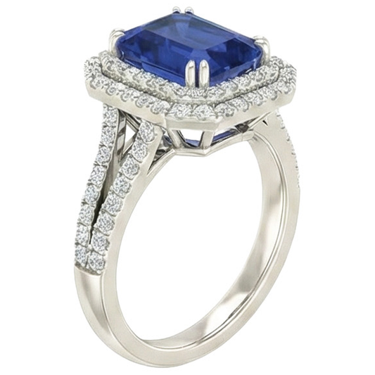 5 Ct. Blue Sapphire With Natural Earth Mined DIAMOND ( NOT LAB GROWN ) Ring Solitaire With Accents Jewellery