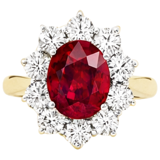 5 Ct Round Cut Ruby With Natural Earth Mined Diamonds Ring 14K Gold