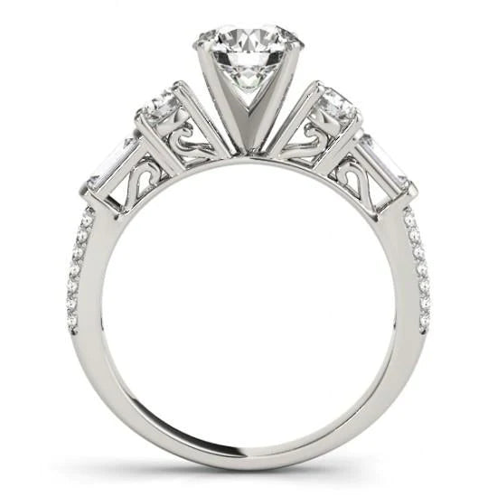 5 Stone Engagement Fancy Ring Round & Baguettes 3.0 Carat Real Diamond WG 14K