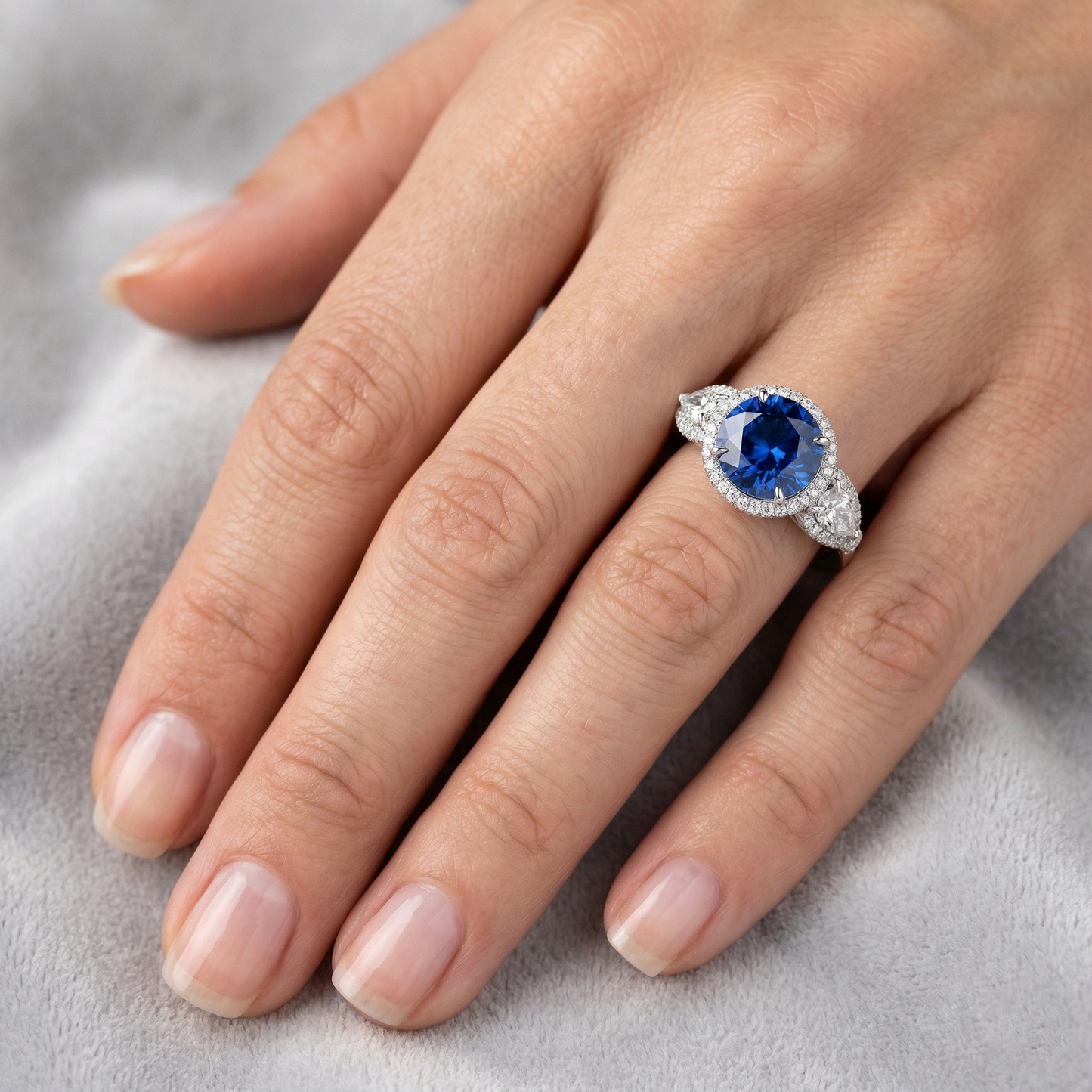 5.30 Ct Pear And Round Ceylon Sapphire Natural Earth Mined DIAMOND ( NOT LAB GROWN )s Ring White Gold 14K