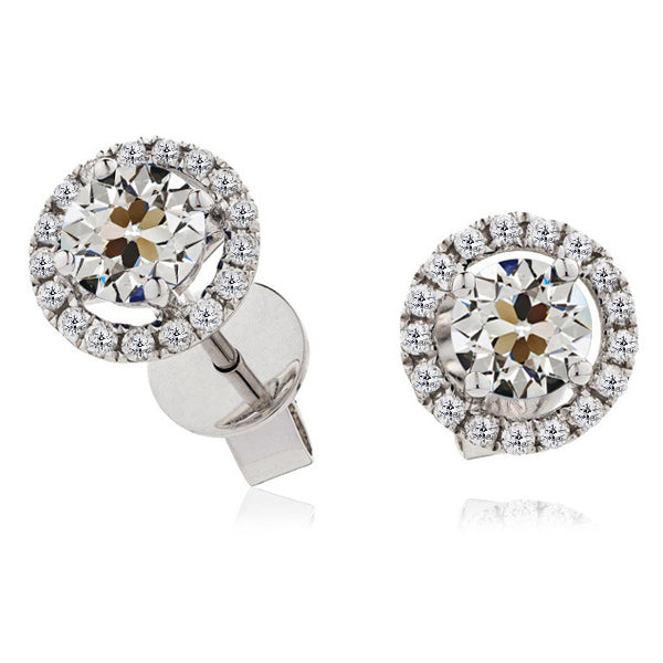 Brilliant Diamond Old Mine Cut Stud Earrings in 14 Karat White Gold – main view