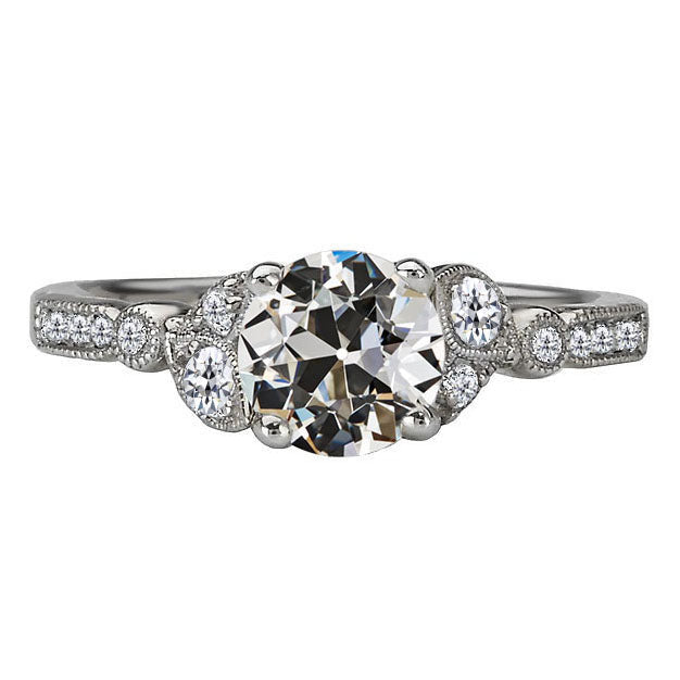 Brilliant Diamond Antique Cushion Anniversary Ring in 14K White Gold – main view