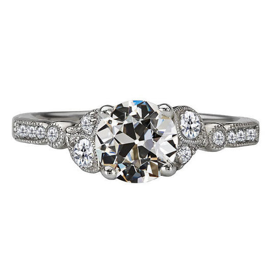 Brilliant Diamond Antique Cushion Anniversary Ring in 14K White Gold – main view