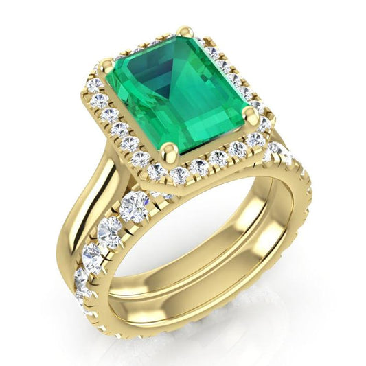 5 Ct Halo Green Emerald Ring Set