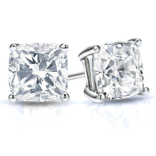 5.00 Carats Cushion Cut Real Diamonds Women Studs Earrings White Gold 14K