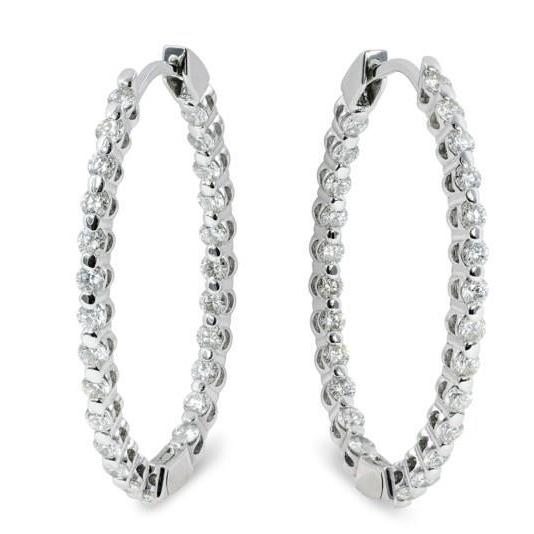 5.20 Carats Genuine Sparkling Diamonds Ladies Hoop Earrings Gold White 14K