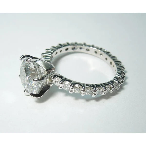 5.26 Carats Real Diamond Eternity Engagement Ring White Gold 14K