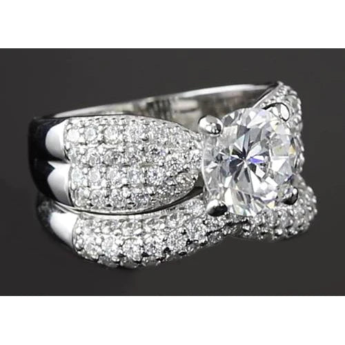 5.50 Carats Ribbon Anniversary Engagement Real Diamond Ring Set White Gold 14K