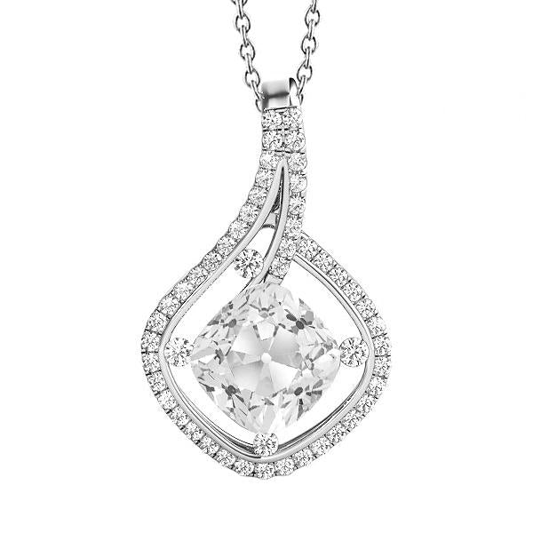 5.50 Carats Round & Cushion Old Miner Real Natural Earth Mined Diamond Pendant Twisted Shank