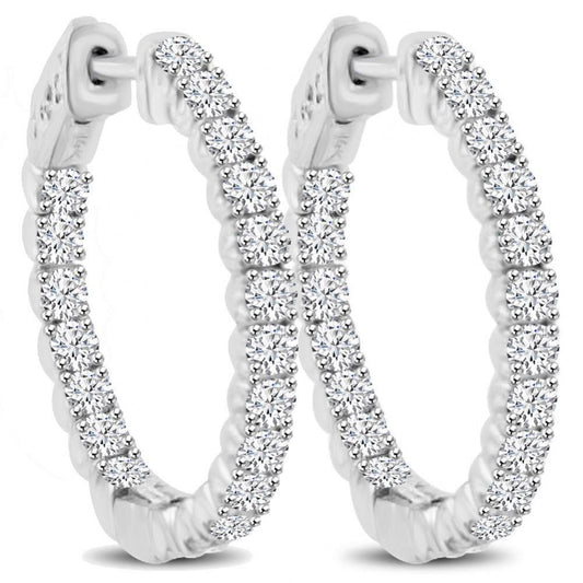 5.60 Ct Round Brilliant Cut Natural Diamonds Women Hoop Earrings Gold White