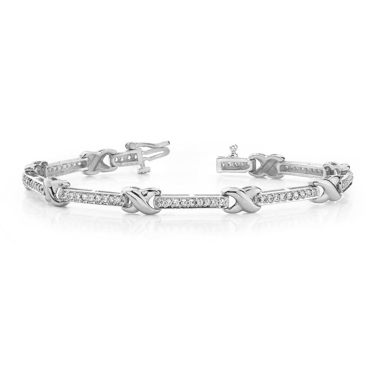 5.75 Carats Round Cut Real Diamonds Wavy X Style Bracelet White Gold 14K